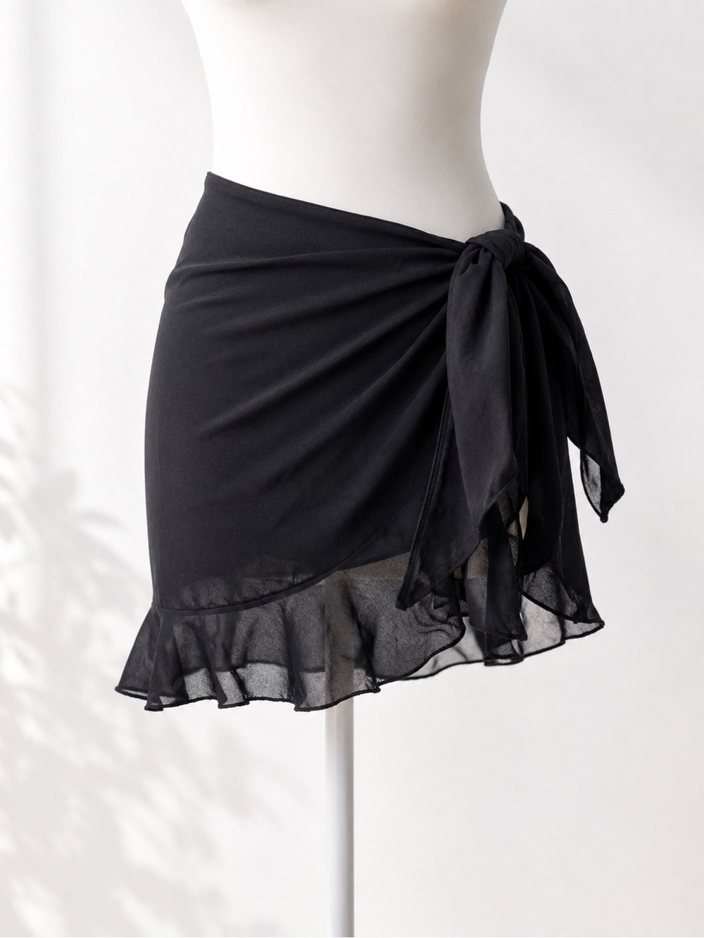 Dotti Black Ruffle Wrap Mini Skirt with Side Tie